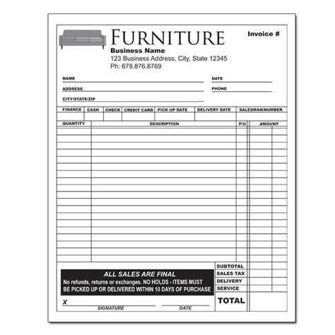 Furniture Store Invoice Template