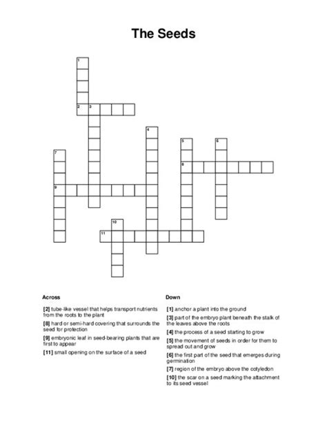  The Crossword Solver found 30 answers to "___ seed", 6 letters crossword clue. The Crossword Solver finds answers to classic crosswords and cryptic crossword puzzles. Enter the length or pattern for better results. Click the answer to find similar crossword clues . Enter a Crossword Clue. 