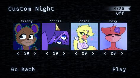 They are animatronic furry whores programmed to empty your balls and ruin your childhood along the way! (WARNING: this game contains flashing lights, loud noises, and lots of nudity!) Changelog: v0.0.7. Rebalanced Freddy and Foxy to make them easier again. Foxy has to attack with much less speed.