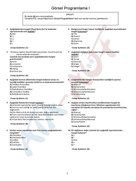Görsel Programlama I Vize Tüm PDF.