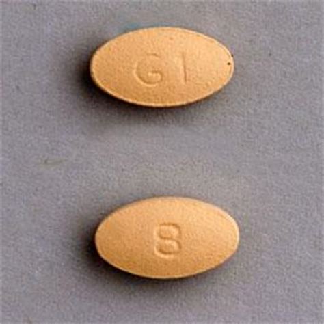 OVAL WHITE Pill with imprint G1 4 is supplied by glenmark pharmaceuticals inc., usa. Pill Sync ; Upload Pill ; Login to Save Pill; Advertise ... s tan dard convex, film-coated tablets with '8' on one side and 'G1' logo on the other side in: Bottles of 30 tablets (NDC 68462-106-30). Carton of 3 tablets (contains 1 card of 3 unit-of-use .... 