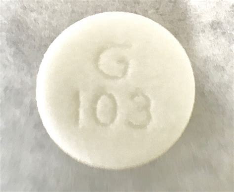 G103 pill. Enter the imprint code that appears on the pill. Example: L484; Select the the pill color (optional). Select the shape (optional). Alternatively, search by drug name or NDC code using the fields above. Tip: Search for the imprint first, then refine by color and/or shape if you have too many results. 