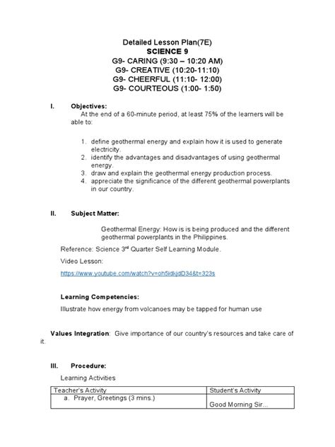 G9- CARING DETAILED LESSON PLAN VOLCANIC ERUPTION