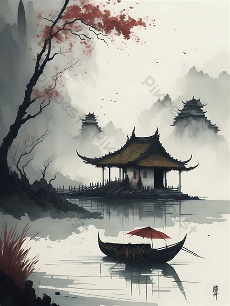 Gambar Lukisan Tinta Cina Ilustrasi Warna Teredam - balustradellc