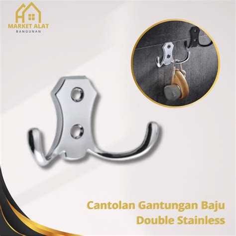 Gantungan Baju Cantolan Double Hook Stainless Steel + Sekrup - Hitam - balustradellc