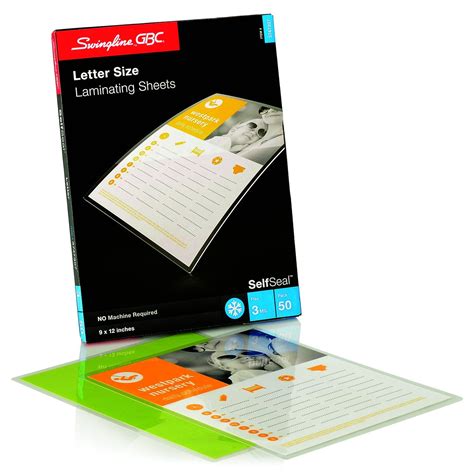 GBC Laminating Sheets, Self Adhesive Pouches, Letter Size, Glossy, 3