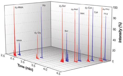 GC-MS chromatogram for derivatized MMA, tHcy, and