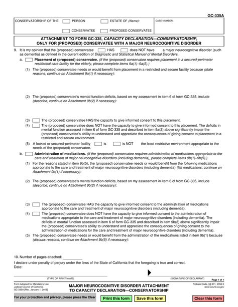 GC335A Dementia Attachment to Capacity Declaration Conservatorship