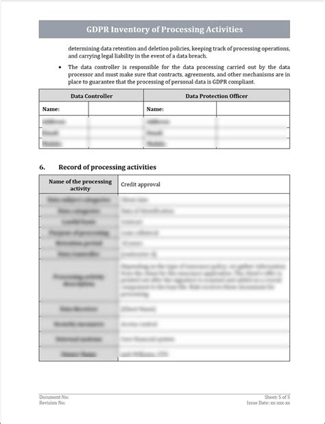 GDPR Inventory of Processing Activities Template