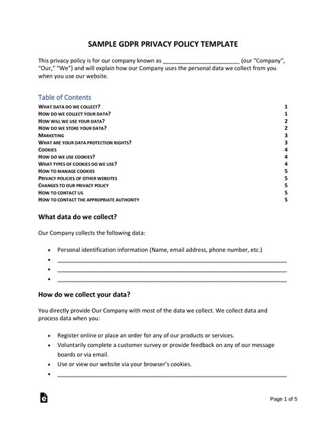GDPR Privacy Policy Sample Template Word and PDF