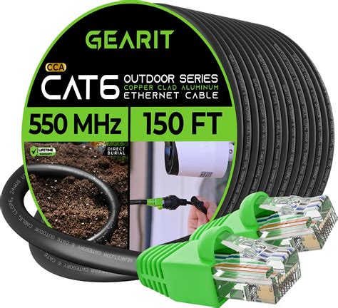 GearIT Cat 6 Outdoor Flat Ethernet Cable (150ft, Black) Direct - balustradellc