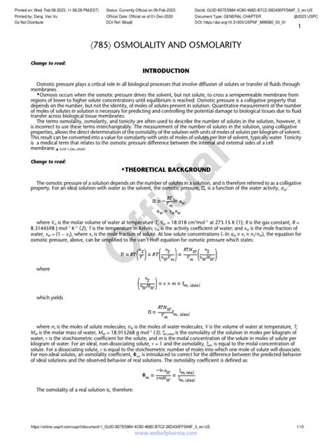 General Chapters: <785> OSMOLALITY AND OSMOLARITY - wintechmobiles.com