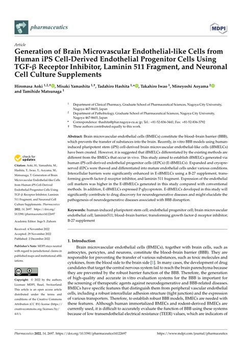 Generation of hiPSC-Derived Brain Microvascular Endothelial ... - scite - balustradellc