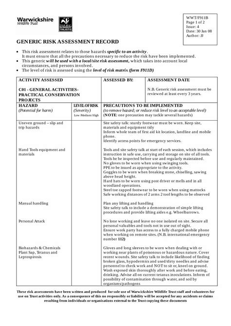 GENERIC RISK ASSESSMENT RECORD - forestschoolsuk.co.uk