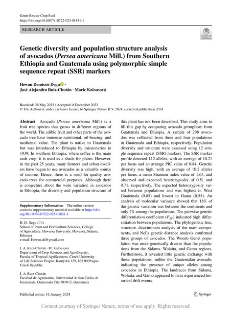 Genetic diversity and population structure analysis of avocados (Persea ... - raincitystudios.com