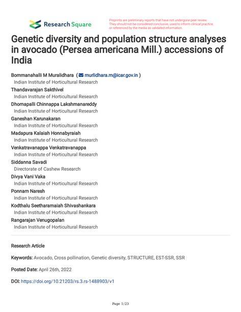 Genetic diversity of avocado (Persea americana Mill ... - PubMed - raincitystudios.com