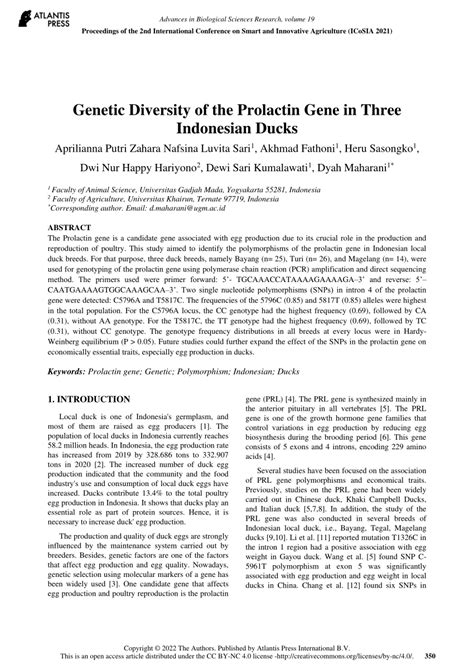 Genetic Diversity of the Prolactin Gene in Three Indonesian Ducks - raincitystudios.com