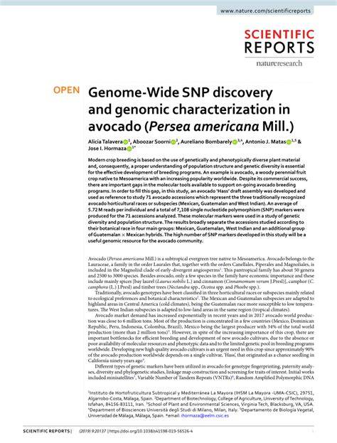 Genome-Wide SNP discovery and genomic characterization in avocado ( - raincitystudios.com