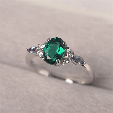 Genuine Emerald Multi Stones Ring, Sterling Silver Lab Emerald … - balustradellc