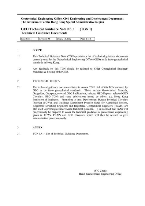 GEO Technical Guidance Note No. 1 (TGN 1) …