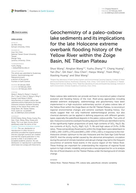 Geochemistry of a paleo-oxbow lake sediments and its implications for ... - wintechmobiles.com