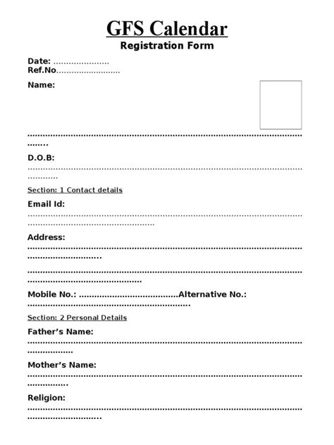 GFS Calendar Registration Form PDF