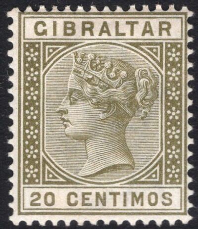 GIBRALTAR-1896 20c Olive-Green & Brown Sg 24 MOUNTED …