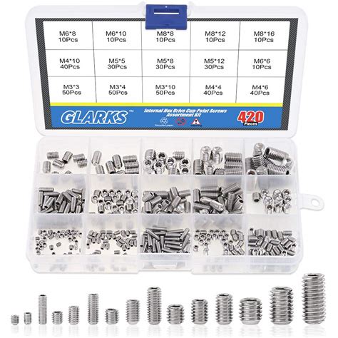 Glarks 420Pcs M3/M4/M5/M6/M8 Allen Head Socket Set Screw, 304 Stainless ... - balustradellc