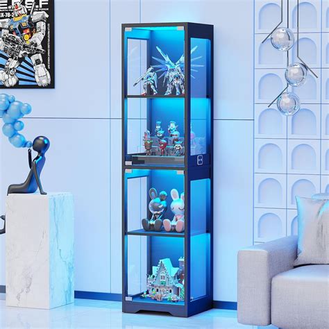 Glass Display Cabinet, 4-Tier Curio Cabinet 3-Color Lights ... - Target - balustradellc