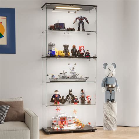 Glass Display Cabinet, Curio Cabinet, Bookcase With 3 Led Lights, 5 ... - balustradellc