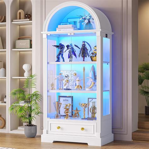Glass Display Cabinet with RGB Lights,4-Tier Curio Cabinets ... - Target - balustradellc