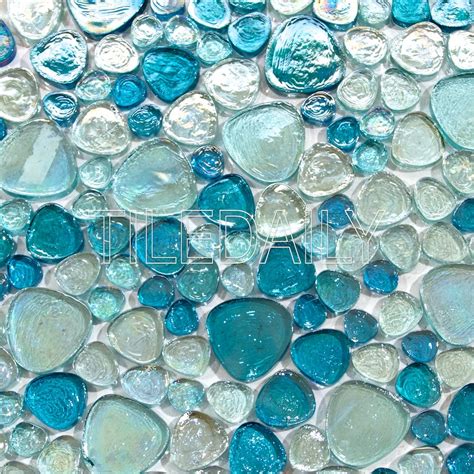 Glass Pebble Mosaic Tile Sheet White Blue Iridescent 12x12 10 - balustradellc