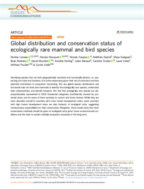 Global distribution and conservation status of ecologically rare mammal ... - raincitystudios.com
