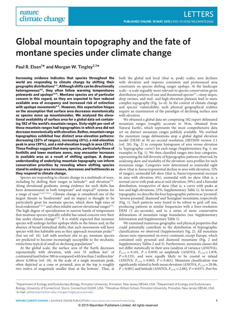 Global mountain topography and the fate of montane species under ... - raincitystudios.com