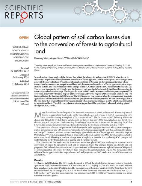 Global pattern of soil carbon losses due to the conversion of forests ... - raincitystudios.com