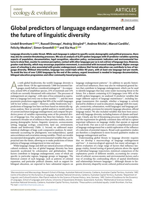 Global predictors of language endangerment and the future of linguistic ... - balustradellc