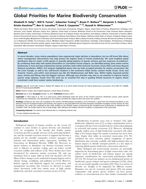 Global Priorities for Marine Biodiversity Conservation - PMC - raincitystudios.com