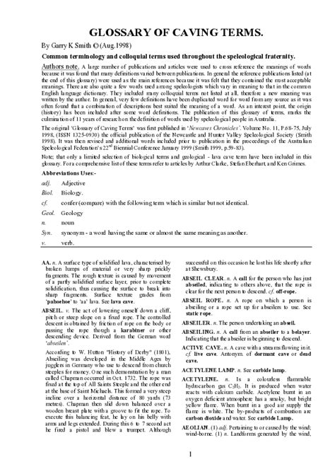 Glossary of Speleological and Caving Terms - wintechmobiles.com