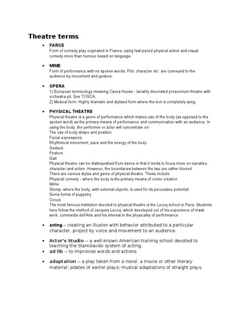 Glossary of Technical Theatre Terms - Stage Directions - muktibox.com