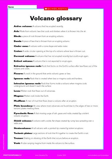 Glossary of Volcanic Terms - Volcanoes, Craters - muktibox.com