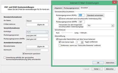 GMX: Posteingangsserver und Postausgangsserver …