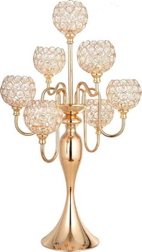 Gold Candelabra with Crystal for Table top Centerpiece, 7 Arms 27.1 ... - balustradellc