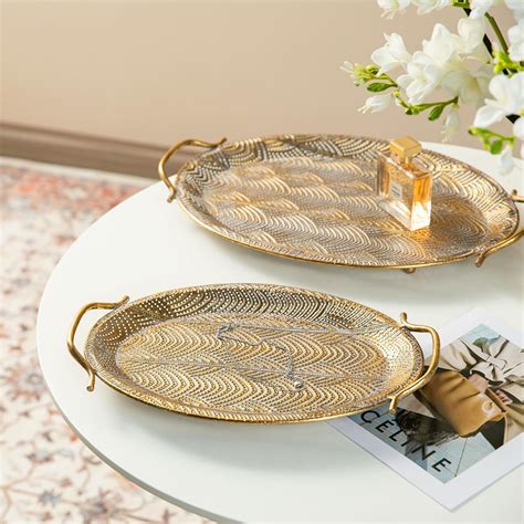 Gold Decorative Trays with Handles | Round & Oval Design - Target - muktibox.com