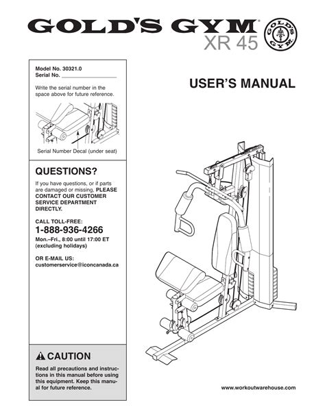 GOLD GYM XR45 EXERCISE CHART PDF