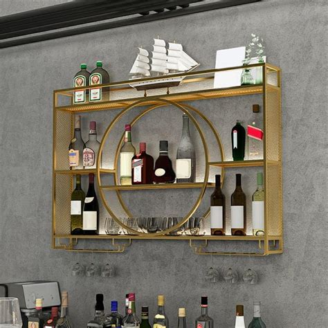 Gold Wall Mounted Wine Racks with Glass Holder | Metal Hanging Wine ... - balustradellc