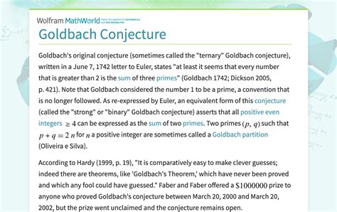 Goldbach Conjecture -- from Wolfram MathWorld - wintechmobiles.com