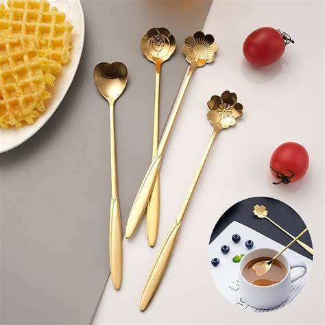 Golden Spoons, Coffee Spoon, Flower Teaspoons, Desserts Spoons ... - raincitystudios.com