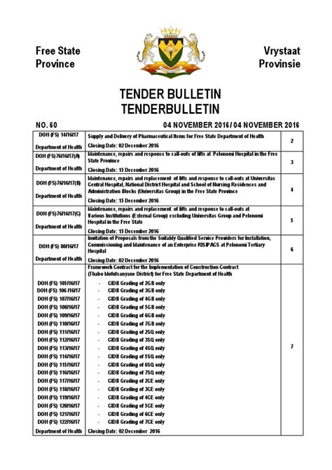 GOVERNMENT TENDER BULLETIN