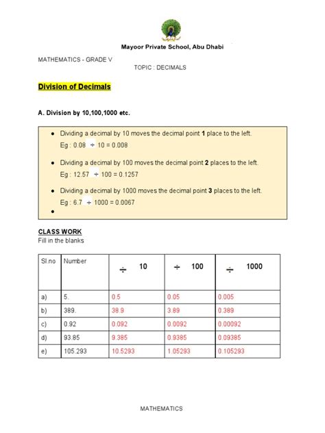 Grade 5 Decimals Worksheet - Long division with decimals - wintechmobiles.com