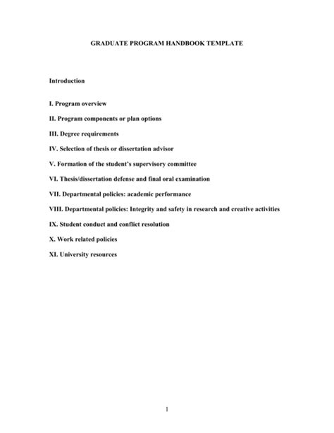 GRADUATE PROGRAM HANDBOOK TEMPLATE